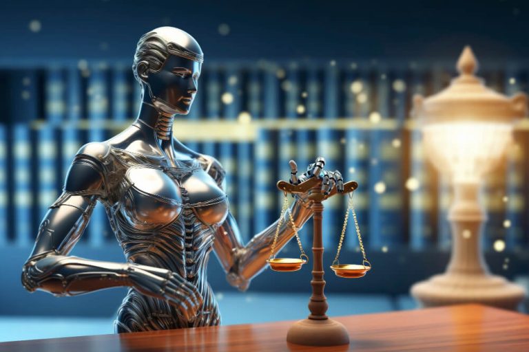 Um robô mexendo na balança da justiça